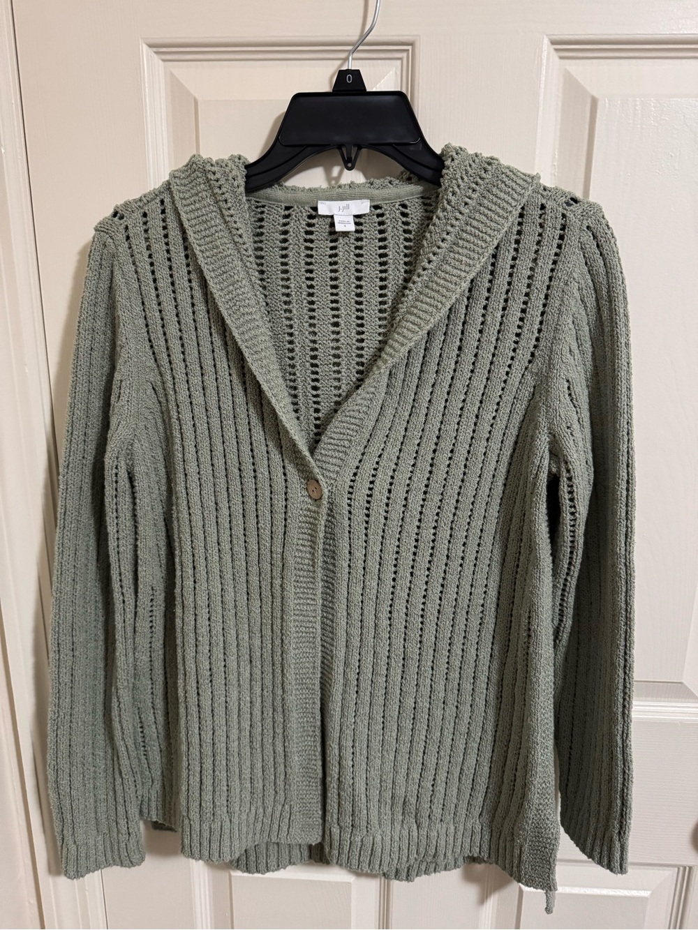 New without tag J. Jill Sage Green Hooded Open-Knit Cardigan